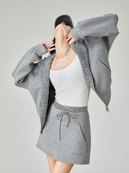 Gray Sequin Hood Jacket / A-Line Half Skirt  FER0039