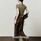 Leopard Graphic Short-Sleeve Cropped T-Shirt / Leopard Long Pants LLA0659