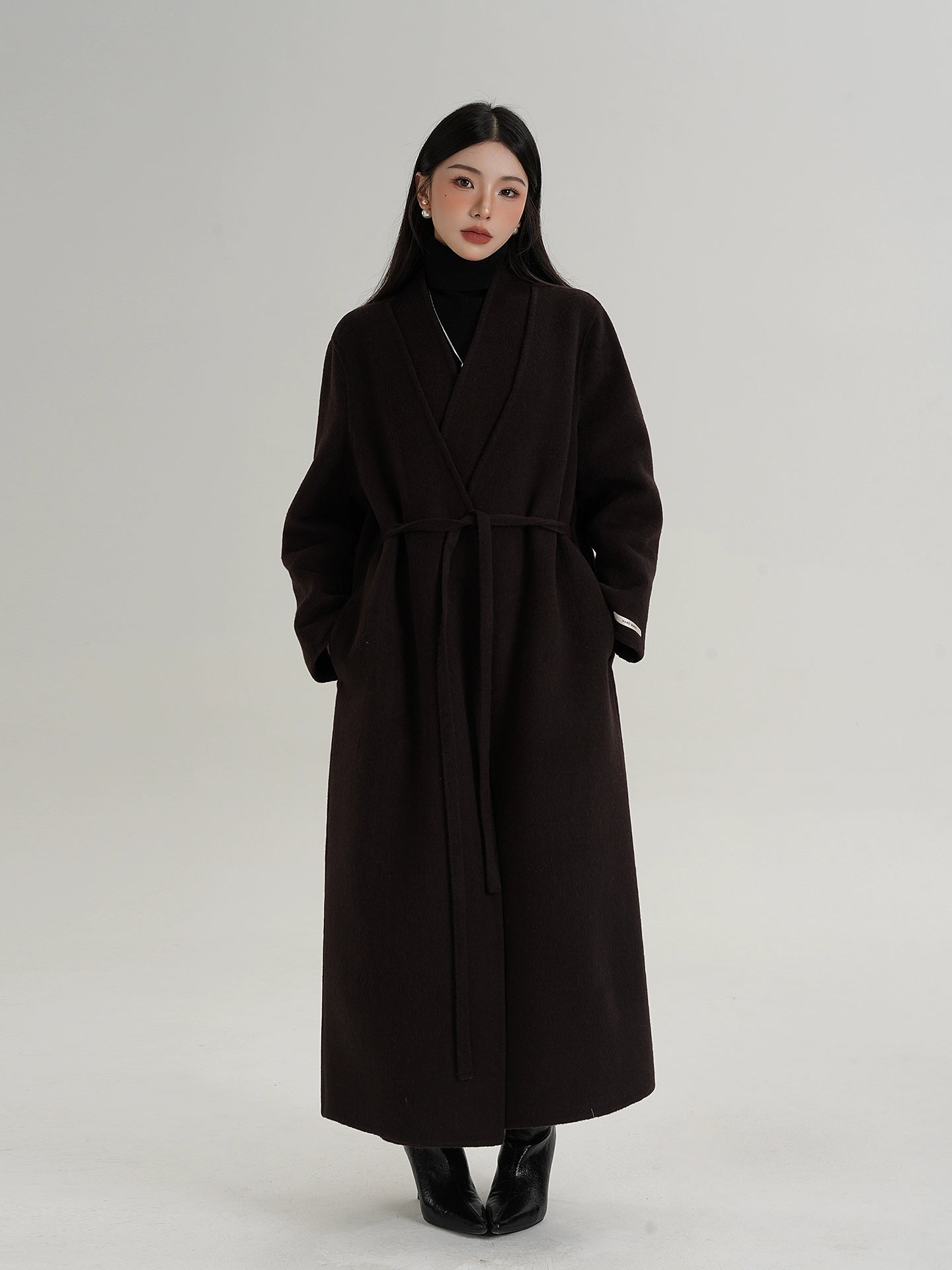 V-Neck Wool Long Coat SRS0387