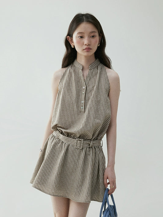 French Striped Halter Dress VOE0001