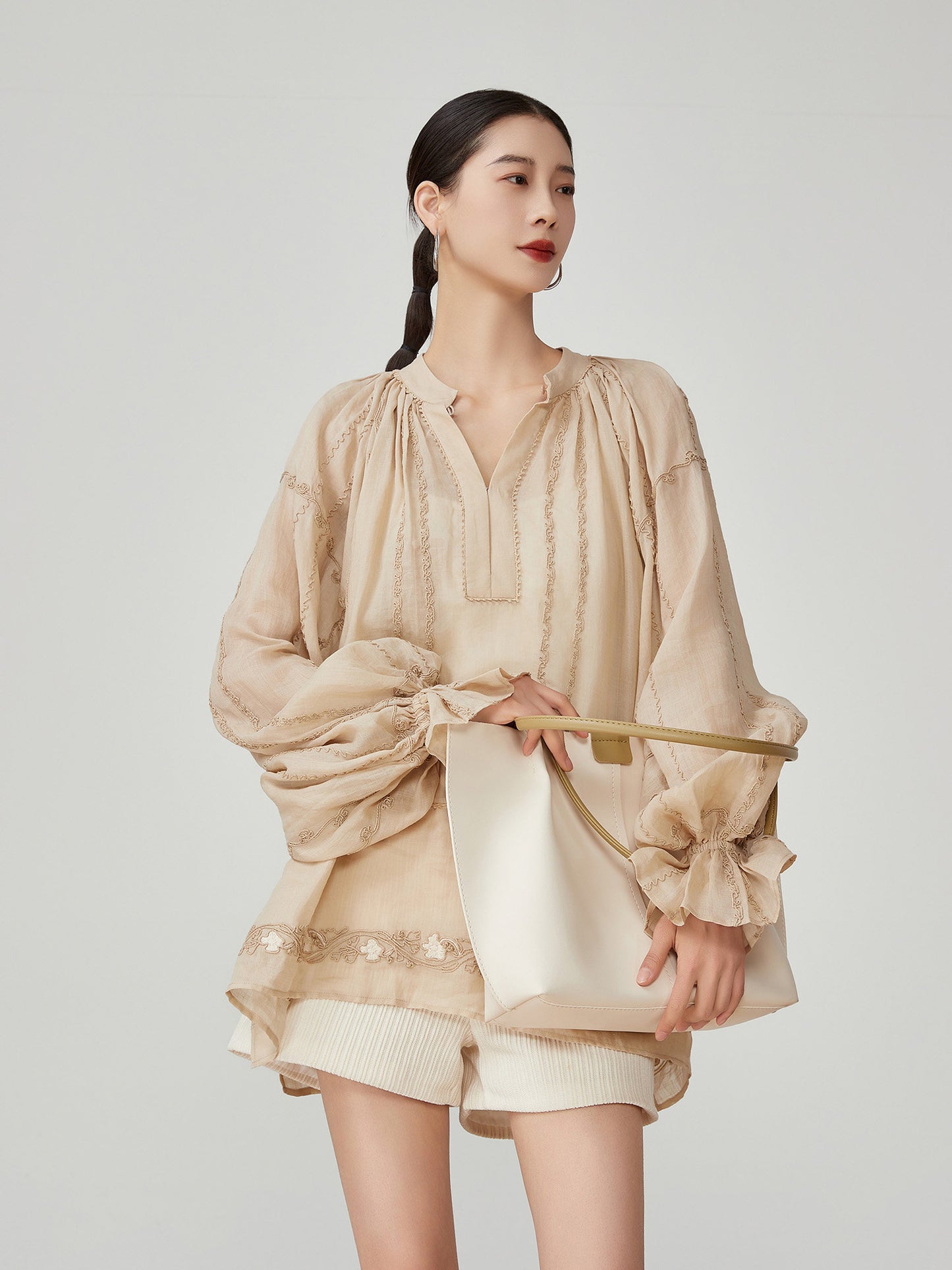 Sleeve Gather Lawn Blouse FER0046