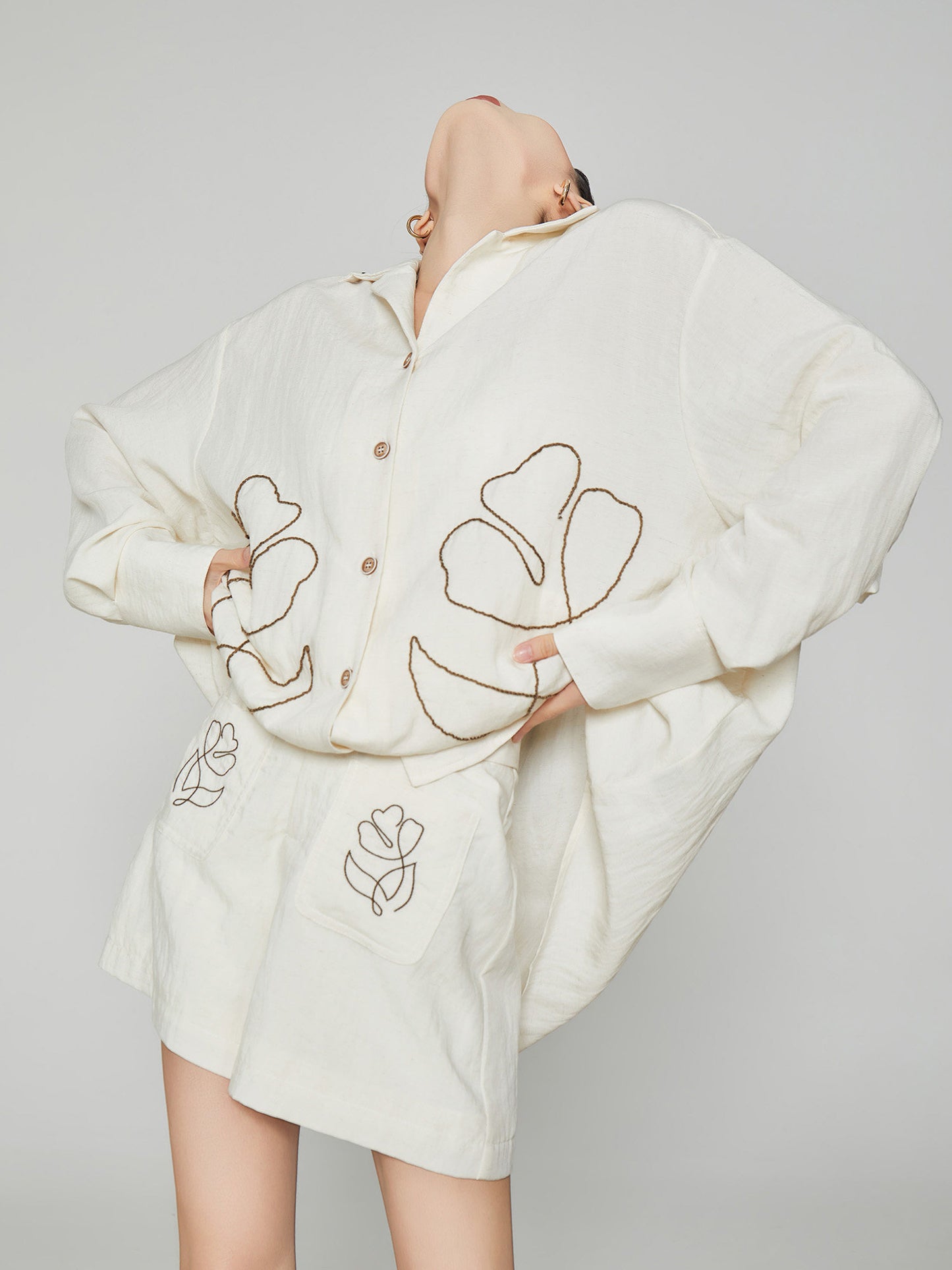 Floral Rope Embroidery Shirt / Short Pants FER0389