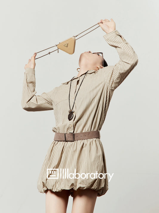Striped Balloon Skirt Dress LLA0514