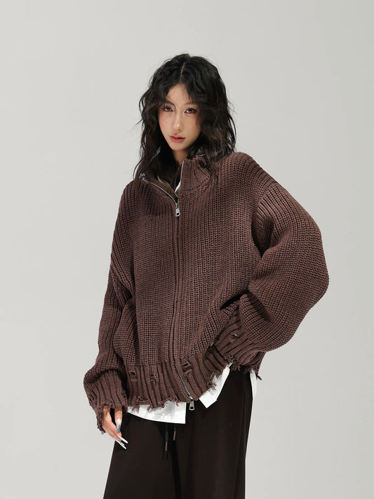 Stand Collar Zip-Up Knit Jacket ACS0389
