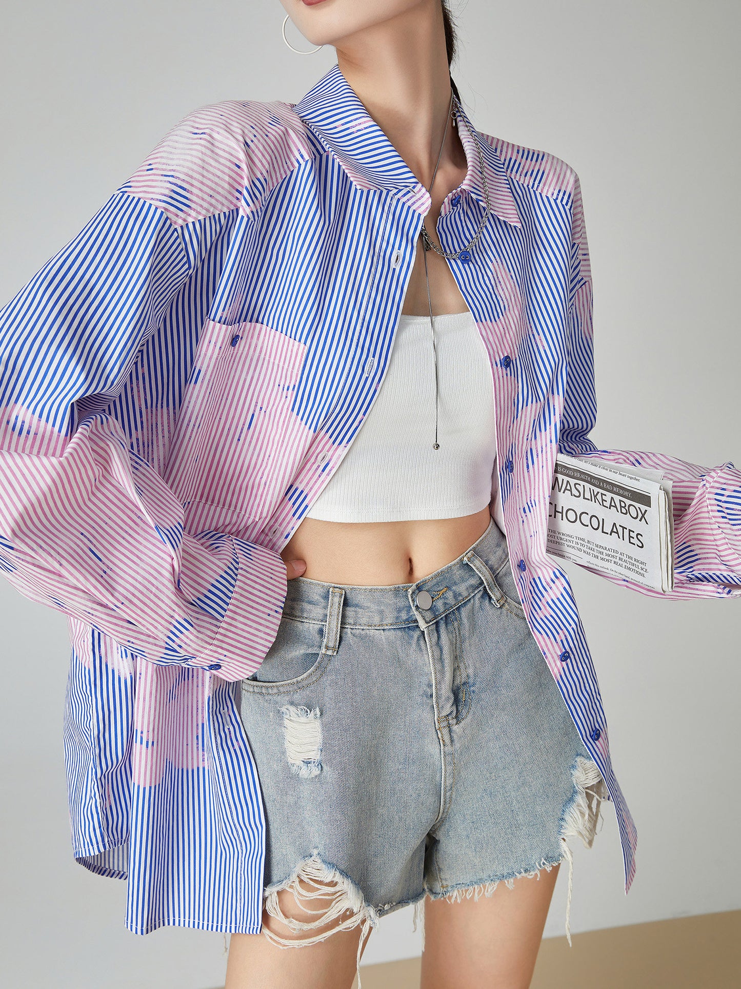 Blue Stripe Pink Art Print Shirt FER0180