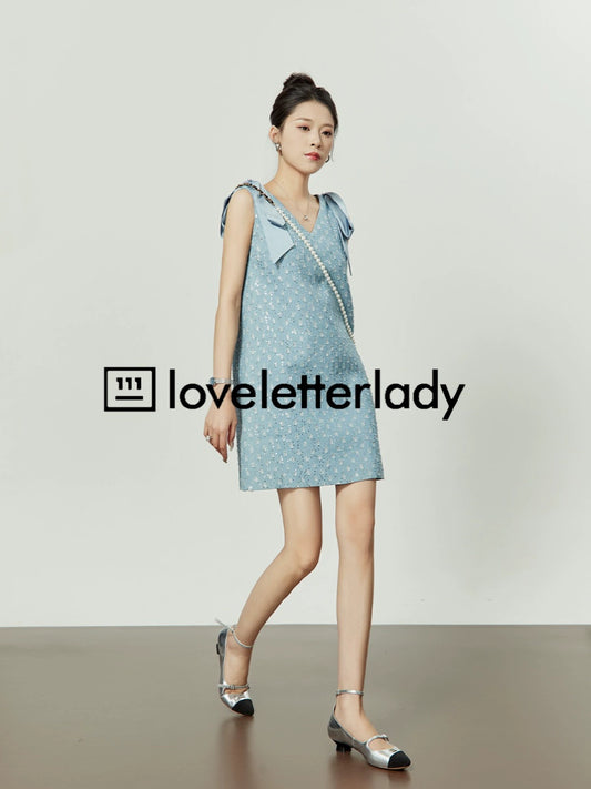 Shoulder Ribbon Blue Dress LLA0130