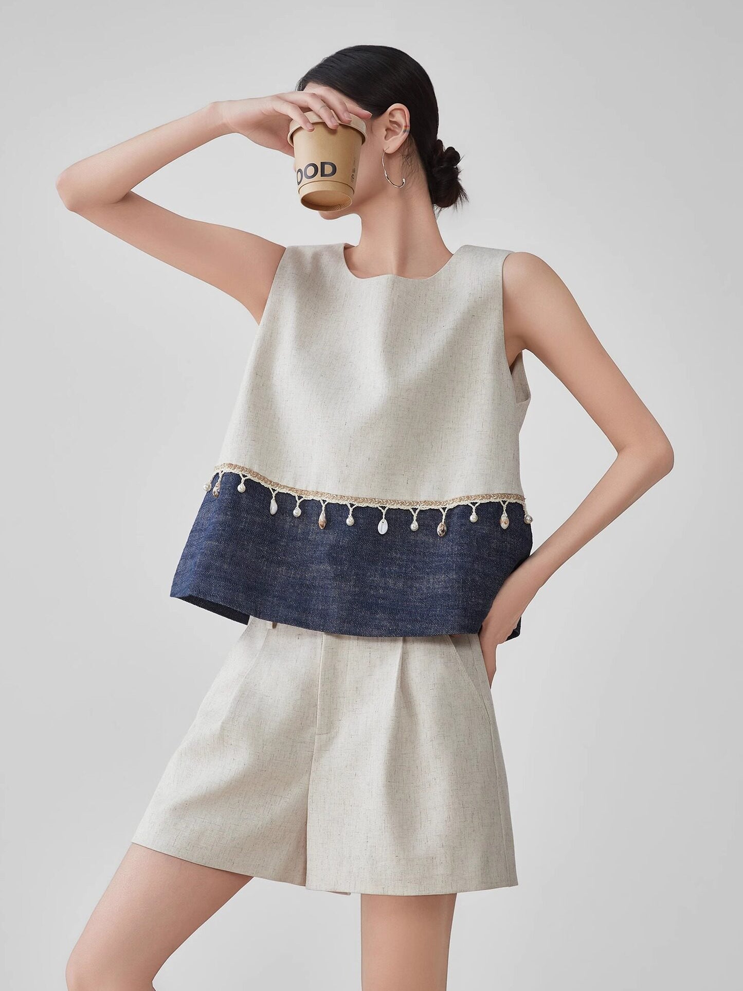Bejeweled Fringe Sleeveless Top / Half Pants FER0283