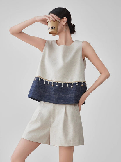 Bejeweled Fringe Sleeveless Top / Half Pants FER0283