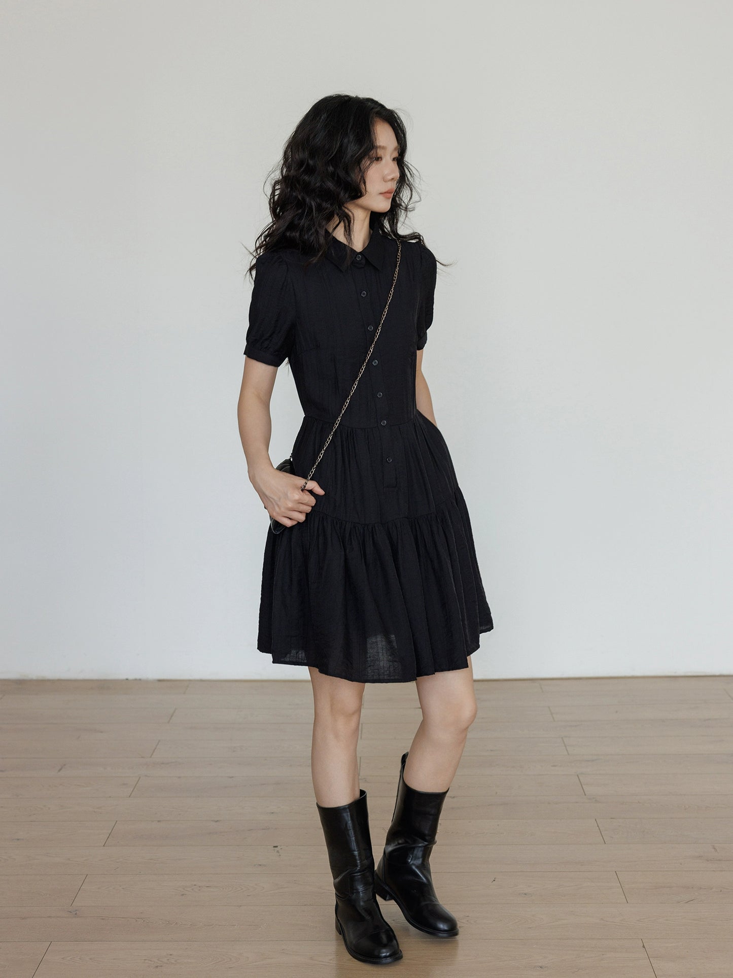 Plain Tiered Shirt Dress VAS0103