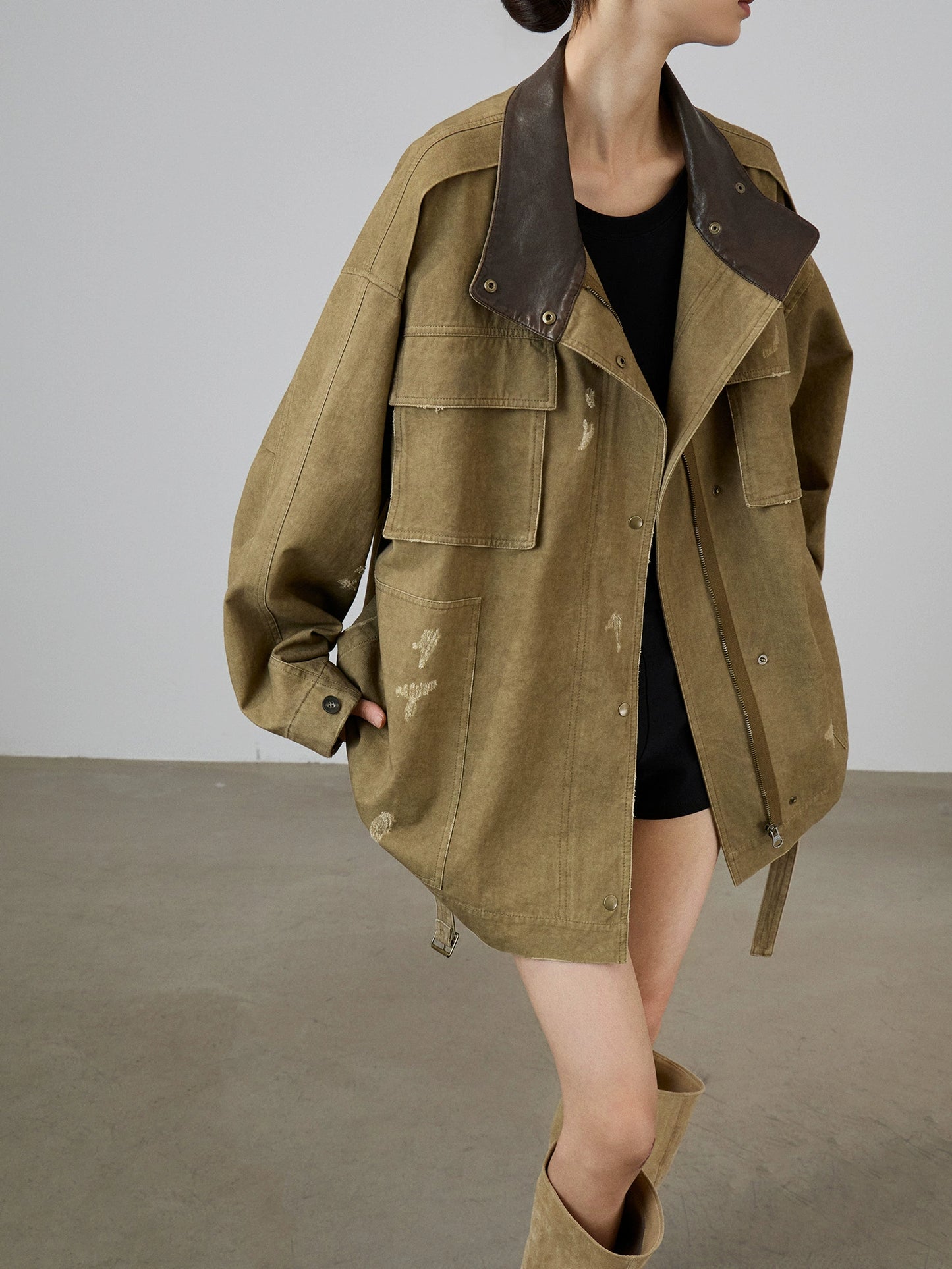 Vintage Leather Collar Jacket SUY0010