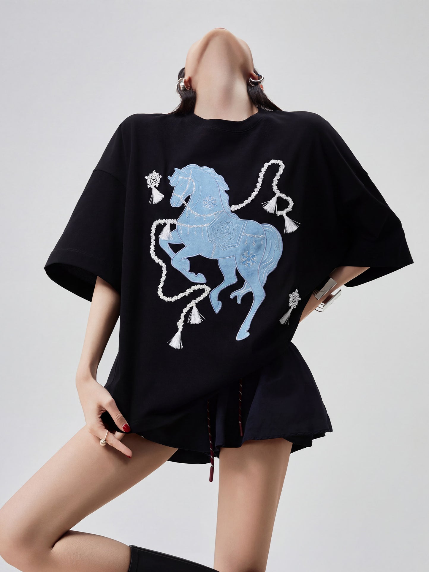 Blue Horse Graphic T-Shirt Dress FER0215