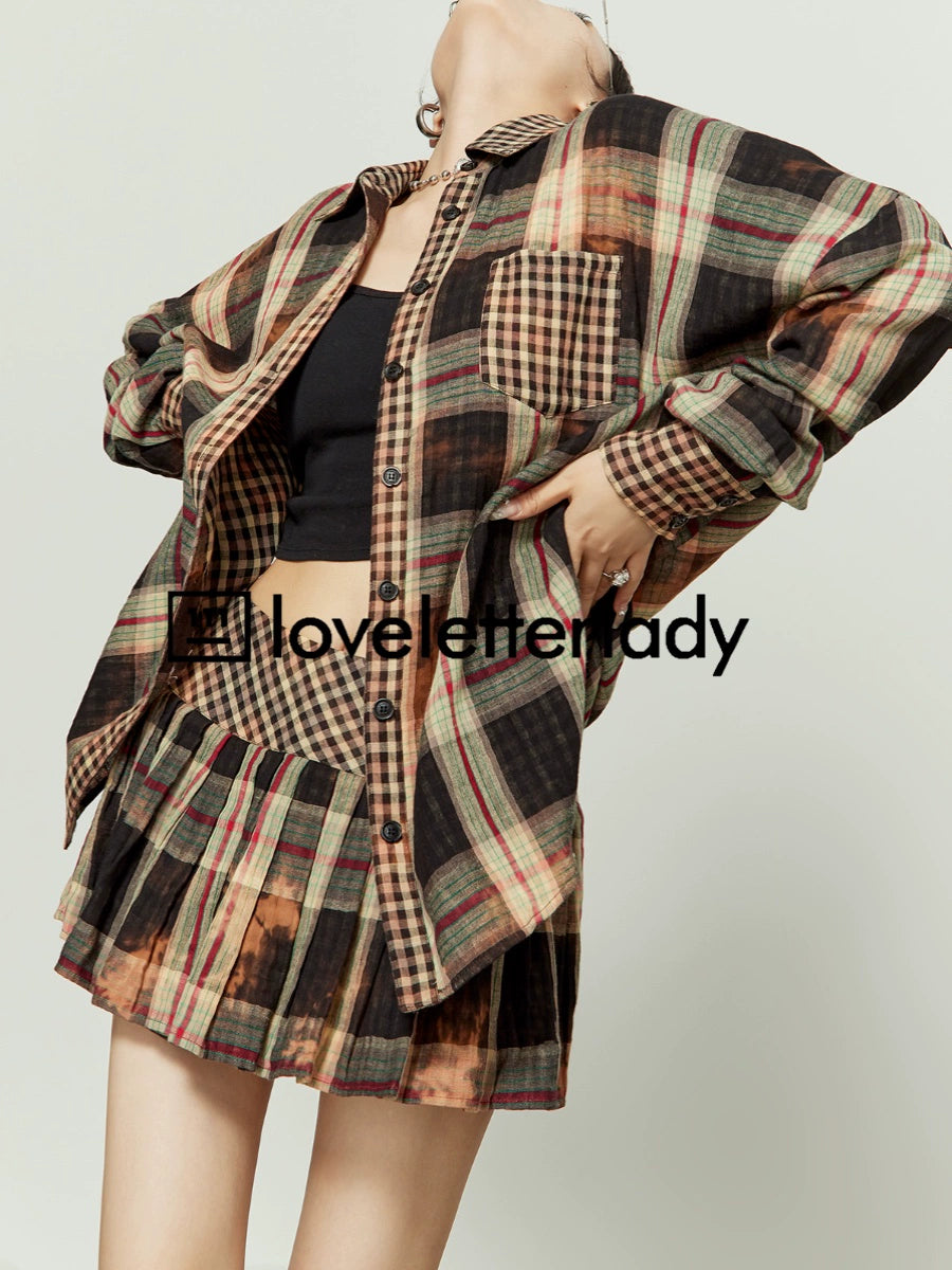 Orange Plaid Oversize Shirt / Skirt LLA0283