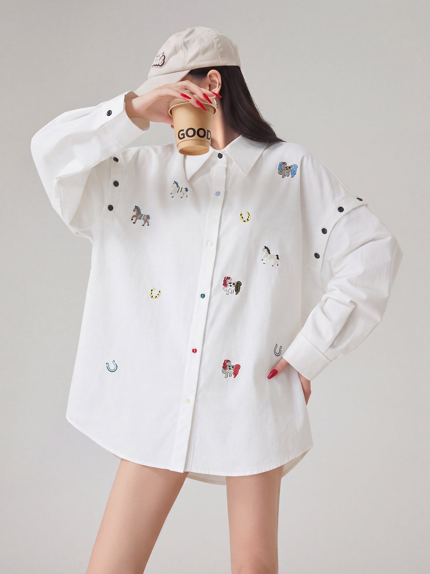 Pony Embroidered Long-Sleeve Shirt FER0366