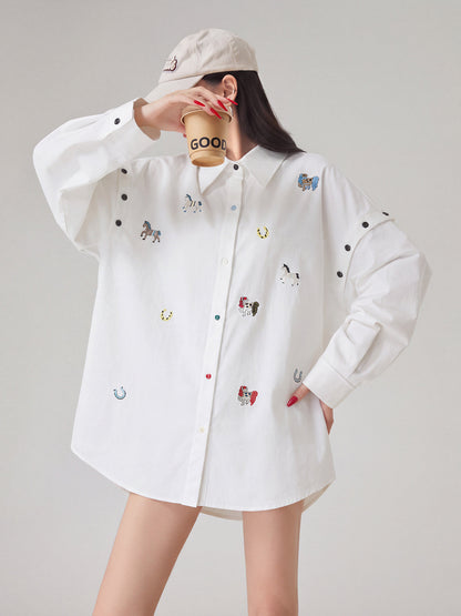 Pony Embroidered Long-Sleeve Shirt FER0366