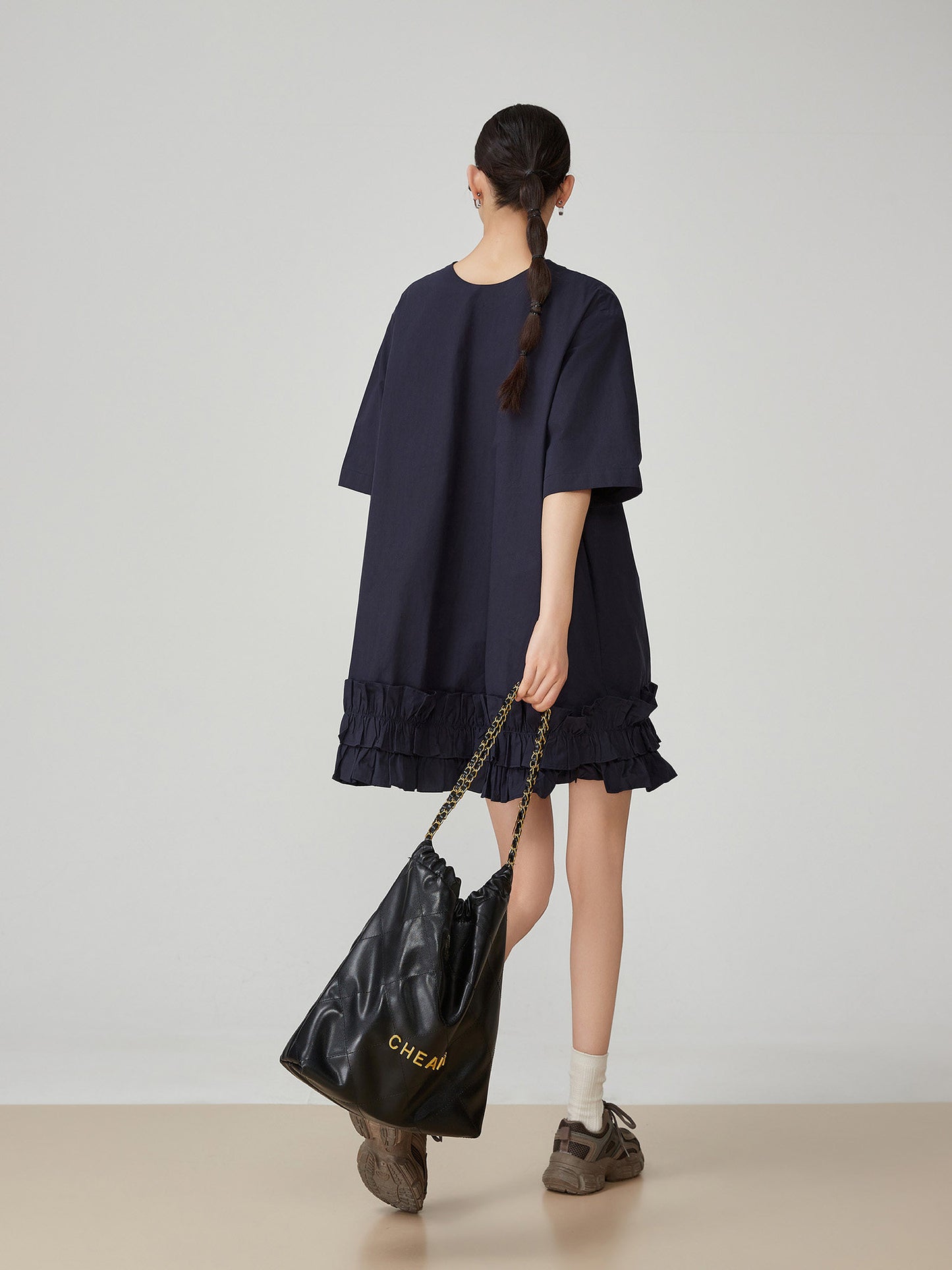 Bow-tie Hem Frill Mini Dress FER0103