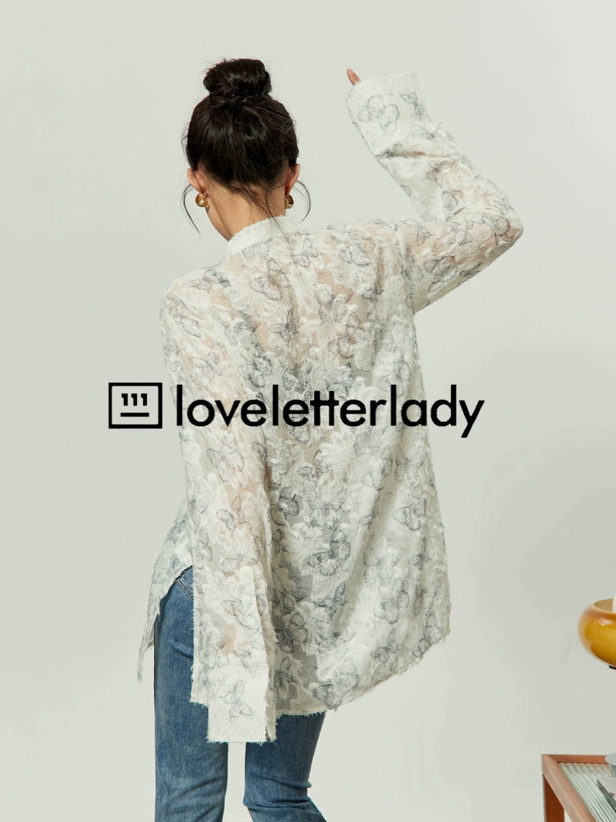 White Chinese Butterfly Shirt LLA0052