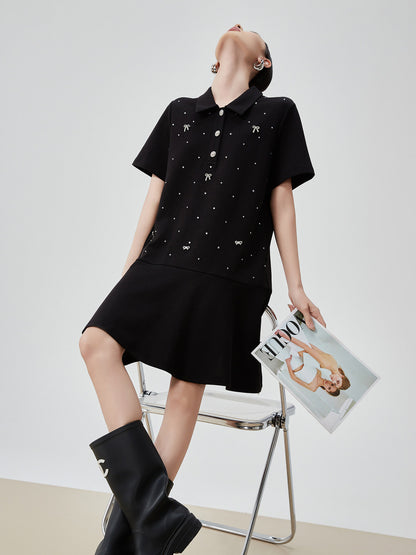 Ribbon Motif Polo Collar Mini Dress FER0113