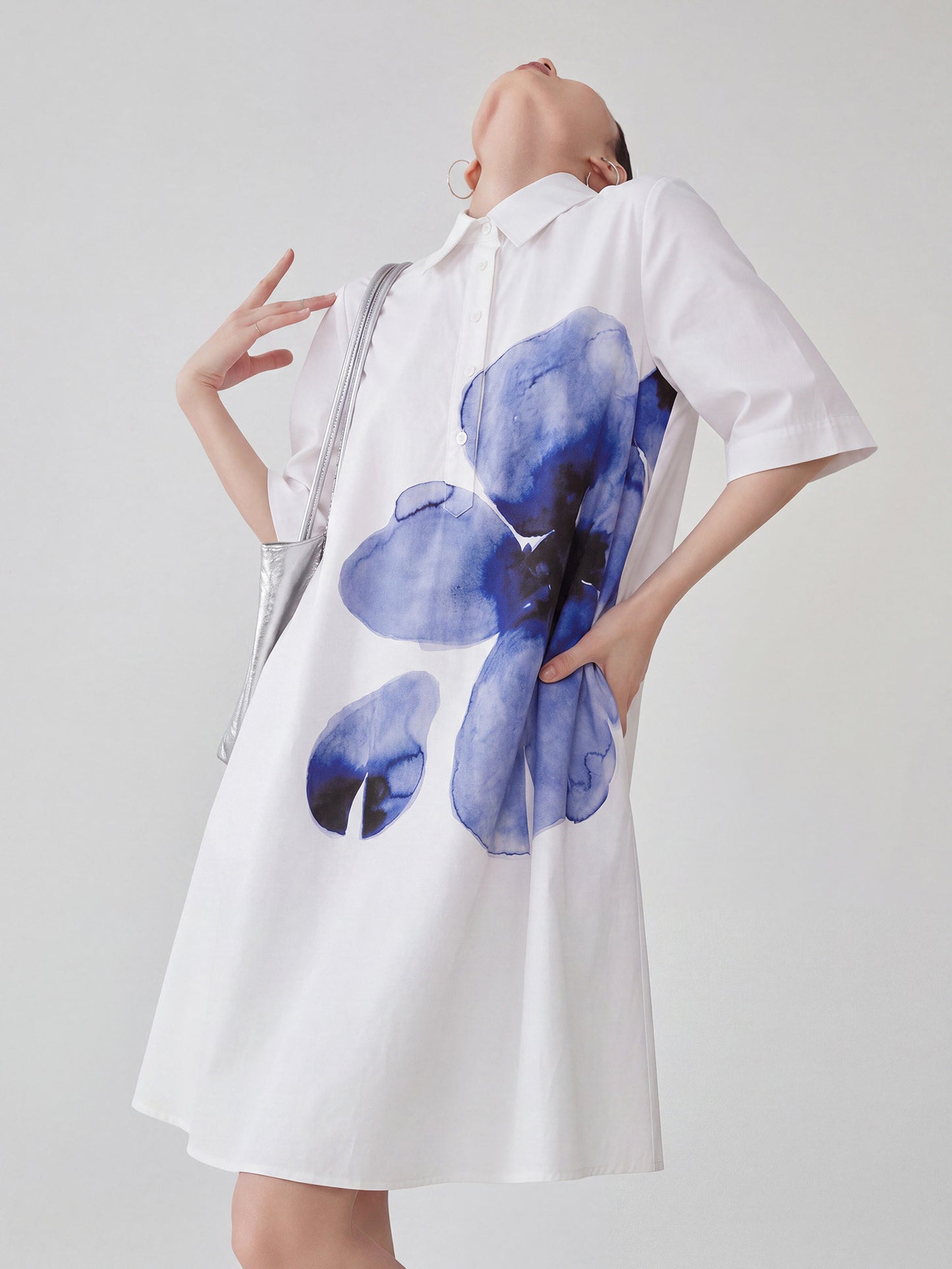 Watercolor Print Shirt Dress FER0343