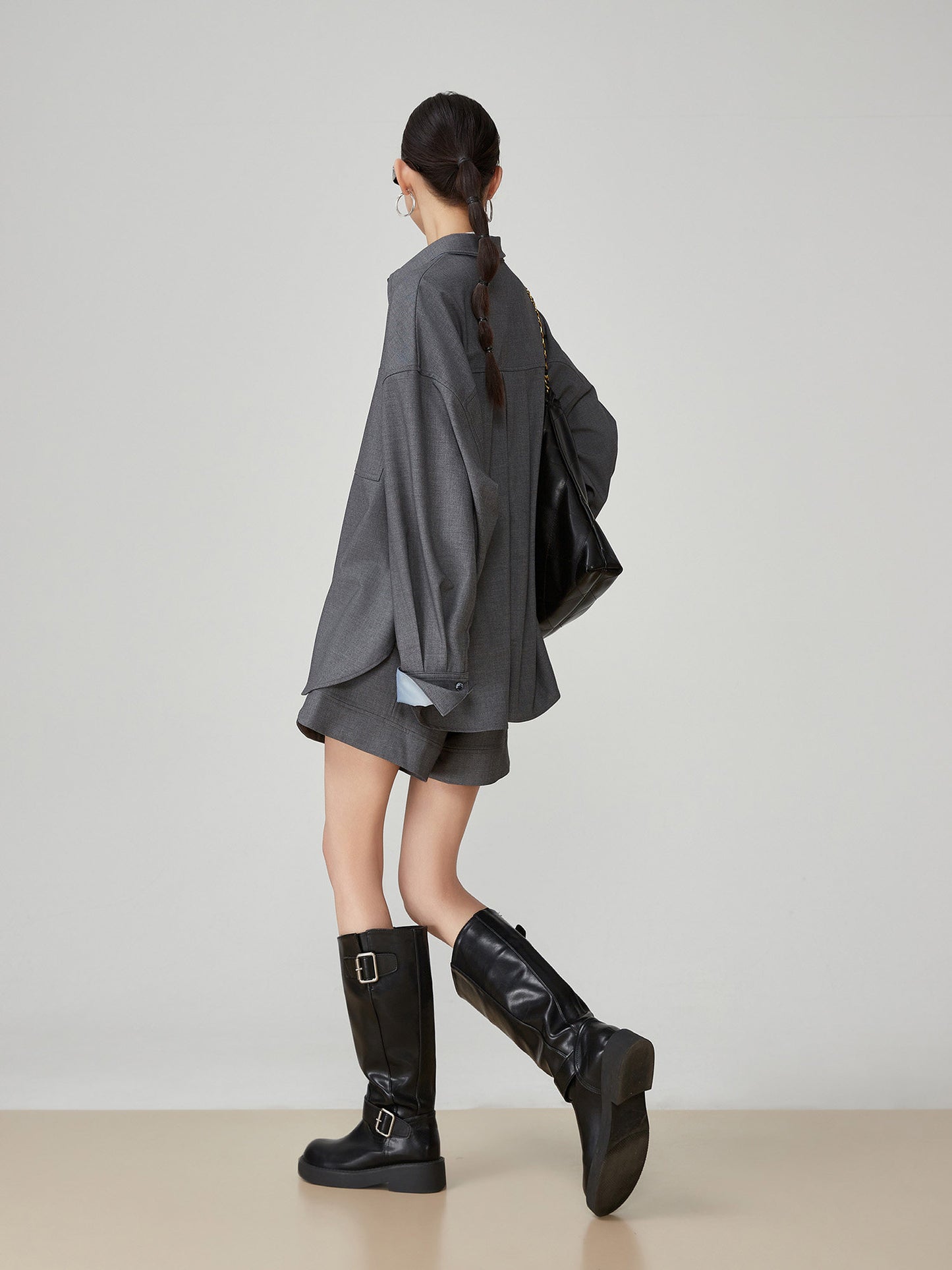 Gray Collared Long-Sleeve Shirt / Shorts FER0064