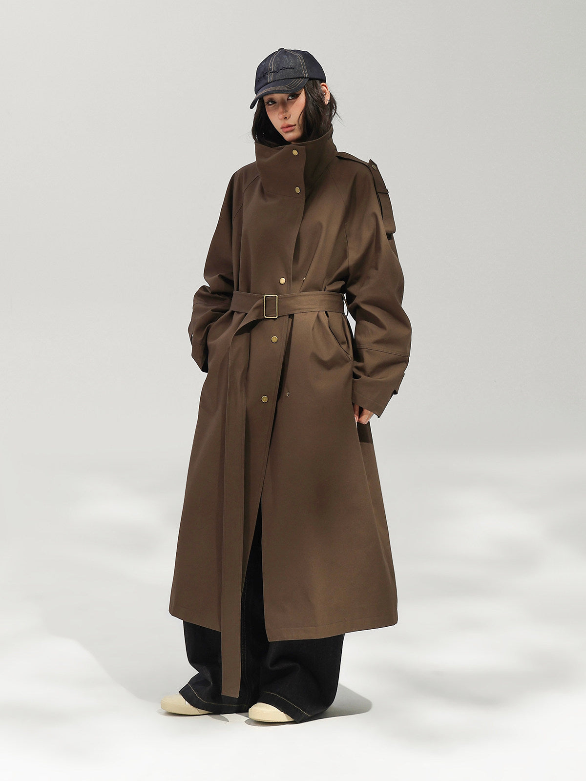 Oversized Stand Collar Long Trench Coat ACS0381
