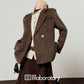 Retro Autumn Jacket/Striped Shirt/Brown Asymmetrical Skirt LLA0542