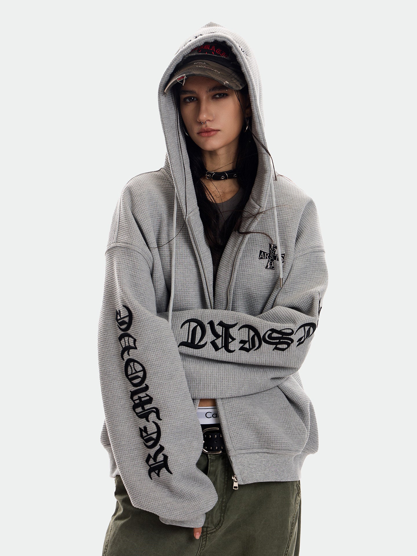 Waffle Knit Hoodie Zip-up Jacket ZTS0016