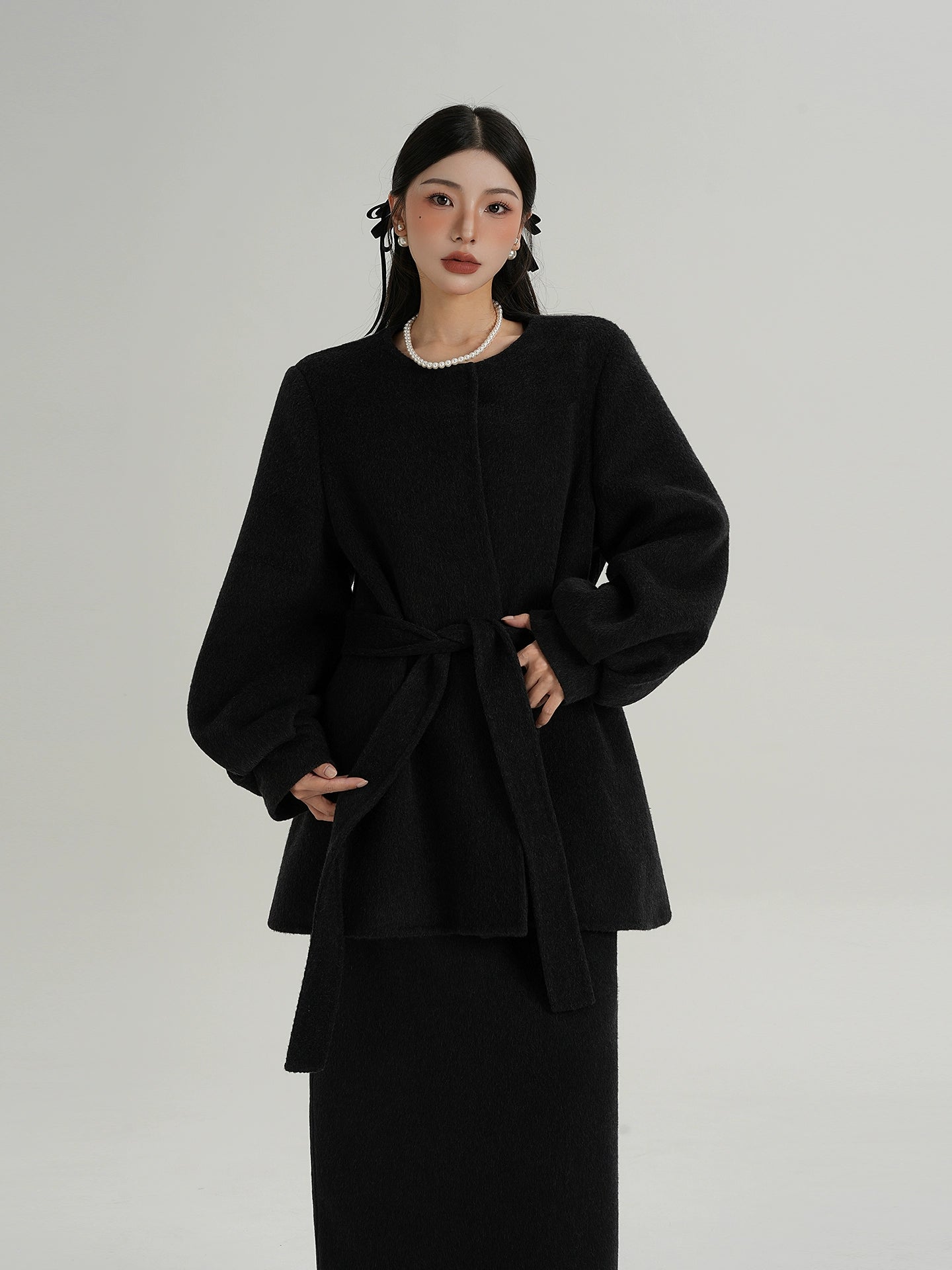 Collarless Belt Coat SRS0374