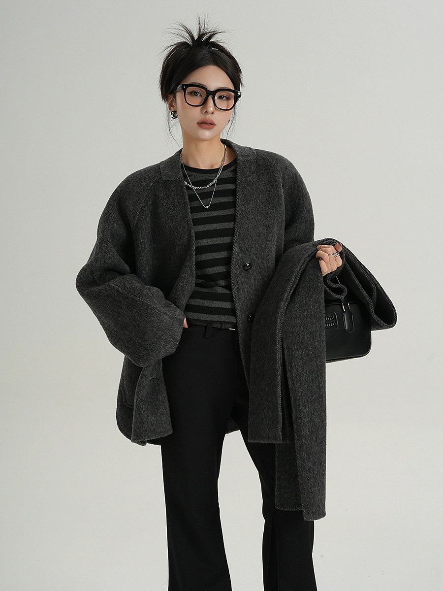 Colorless Wool Middle Coat / Scarf SRS0321