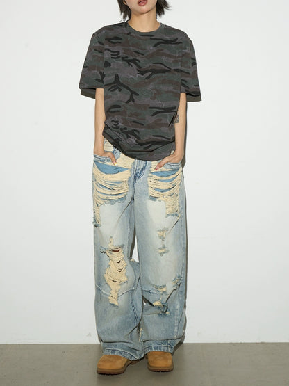 Damage Wide Leg Denim Pants MCY0006
