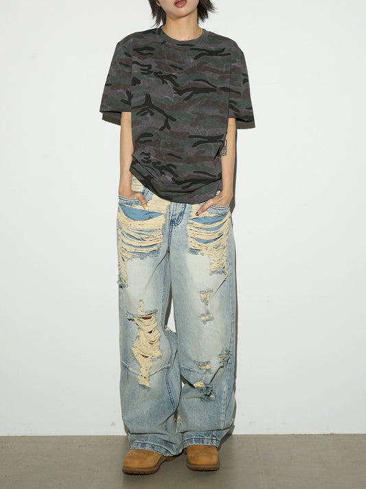 Damage Wide Leg Denim Pants MCY0006
