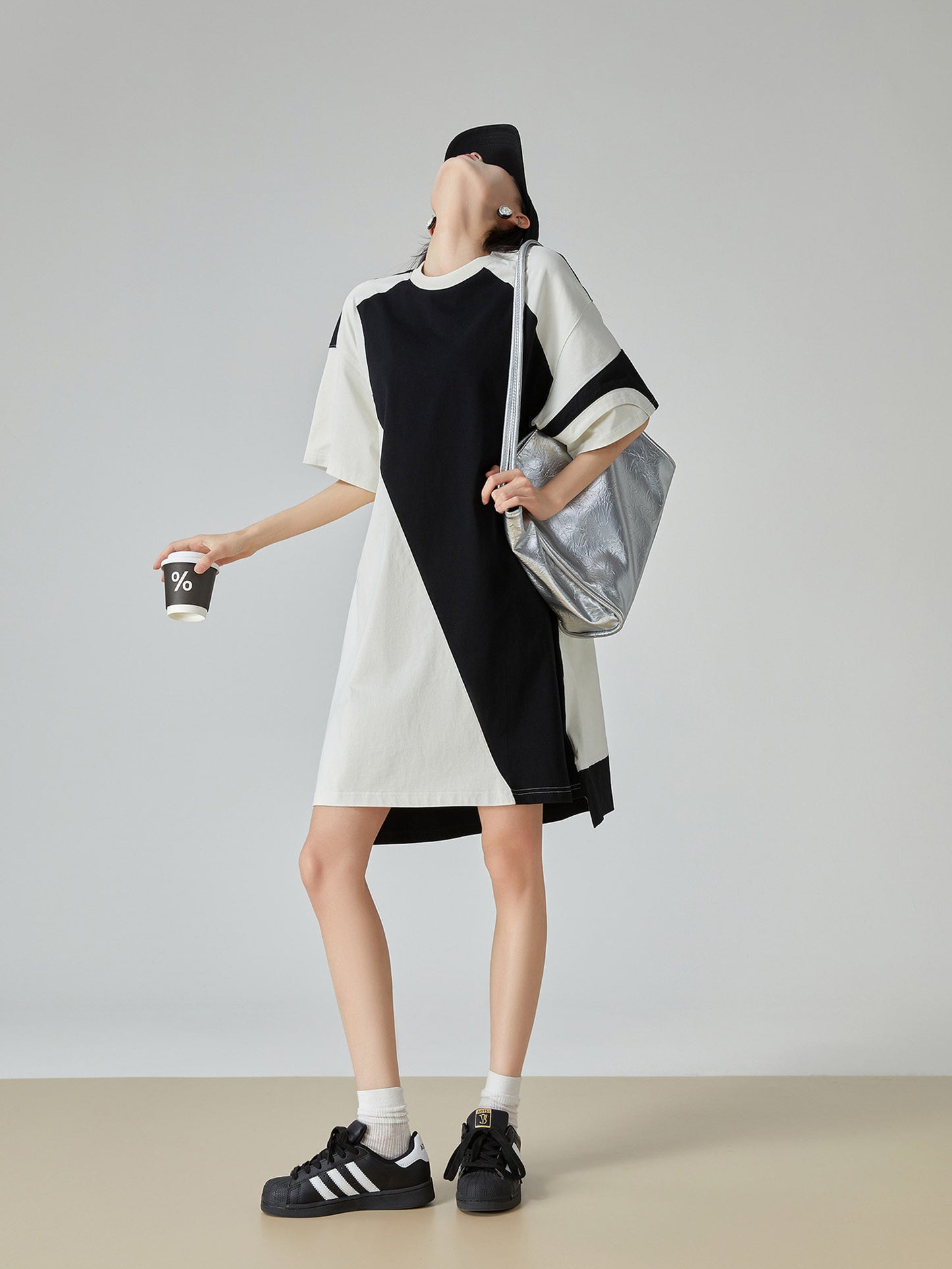 Diagonal Switch Asymmetry T-Shirt Dress FER0109