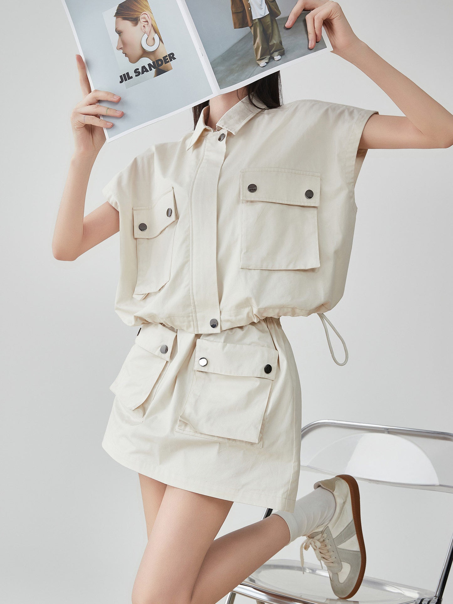 Pocket Drop Shoulder Vest / Half Skirt FER0089