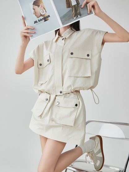 Pocket Drop Shoulder Vest / Half Skirt FER0089