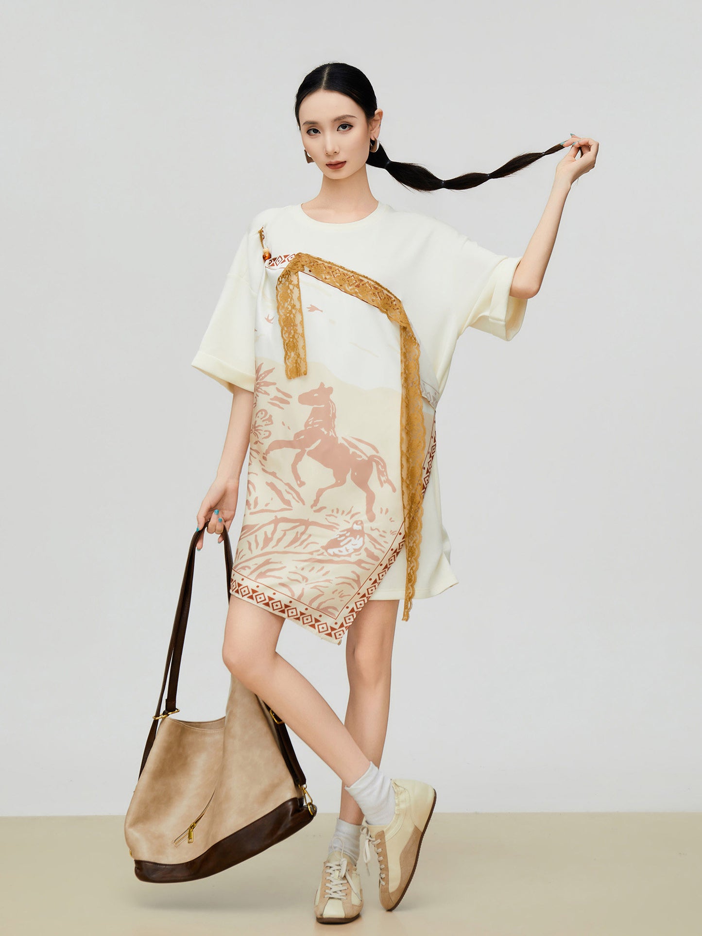 Horse-Handle Scarf Layered Dress FER0295