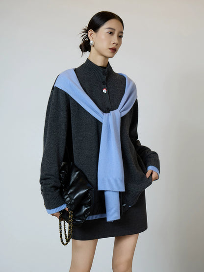 Gray Blue Color Block Design Knit SUY0002
