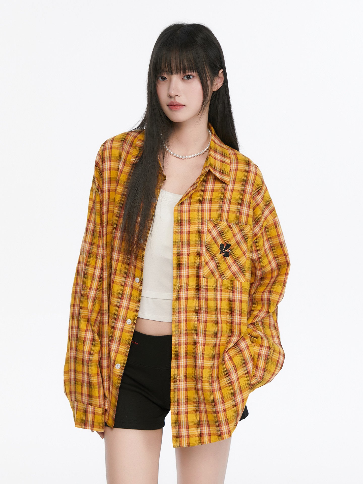 Paid Loose Long-Sleeve Shirt / Washed Straight Jeans KIP0009