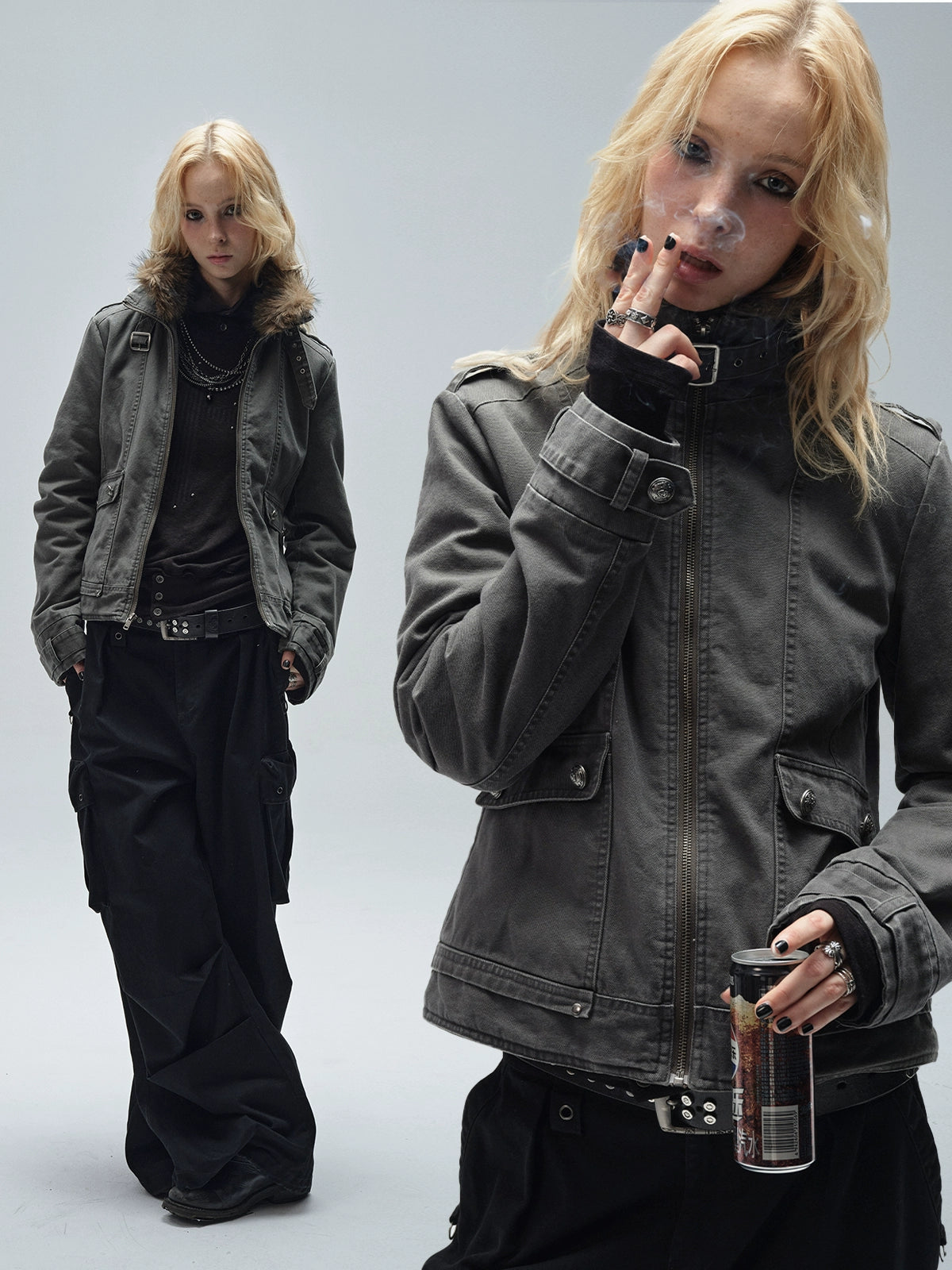 Stand Collar Punk Washed Jacket WAT0010