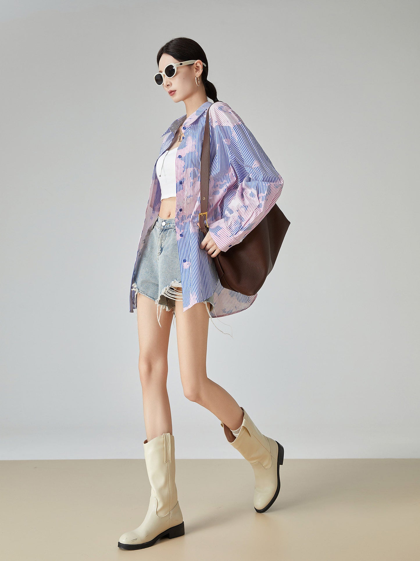 Blue Stripe Pink Art Print Shirt FER0180