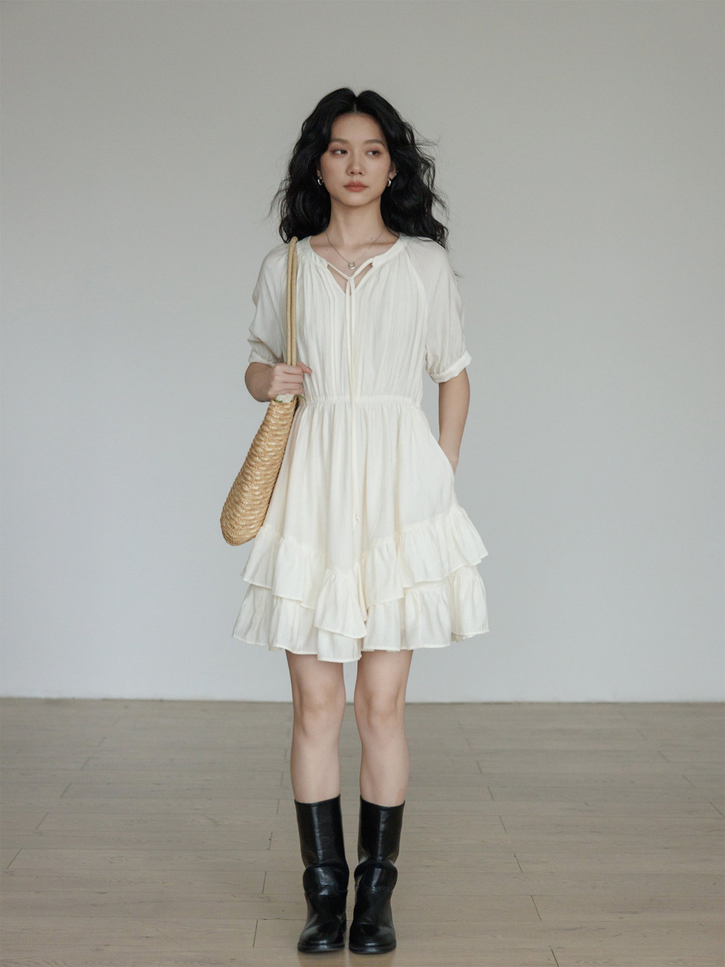 V-Neck Tiered Mini Dress VAS0201