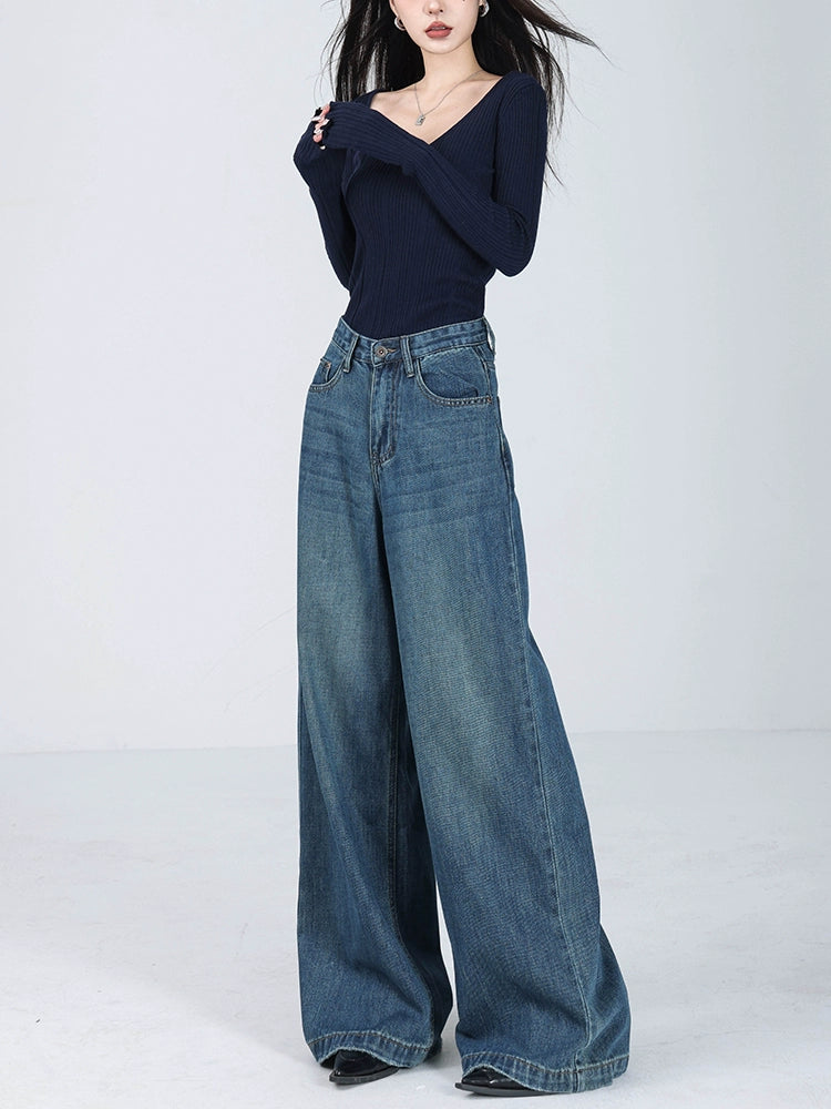 Denim Semi Flared Wide Pants / Long Sleeve Top ABW0003