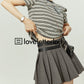 Puff Sleeve Striped Tops / Pleated Skirts LLA0244