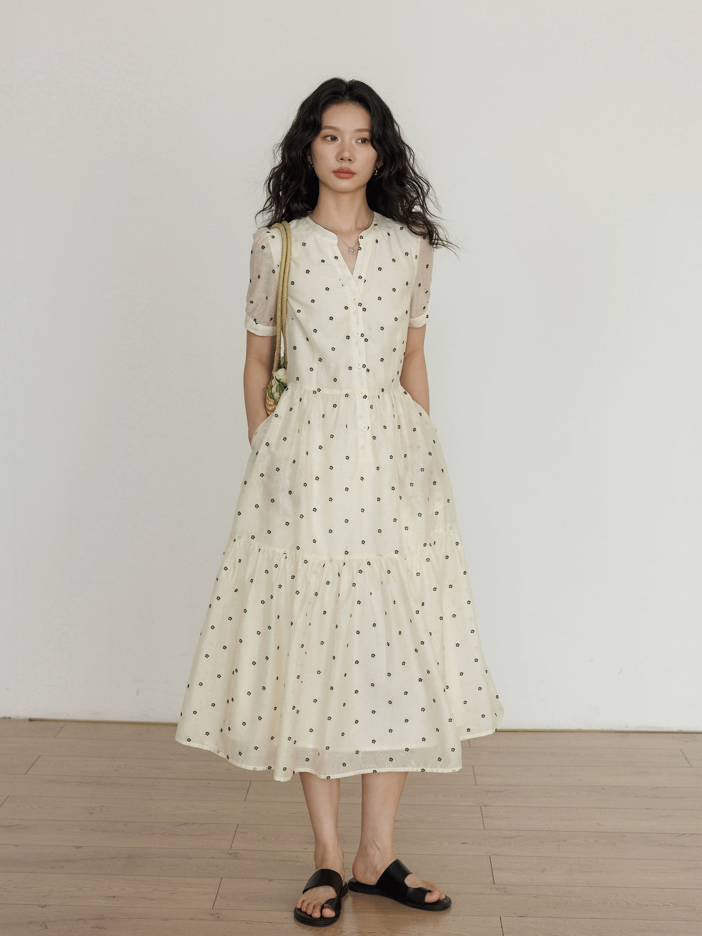 Floral Pattern Flare Long Dress VAS0134