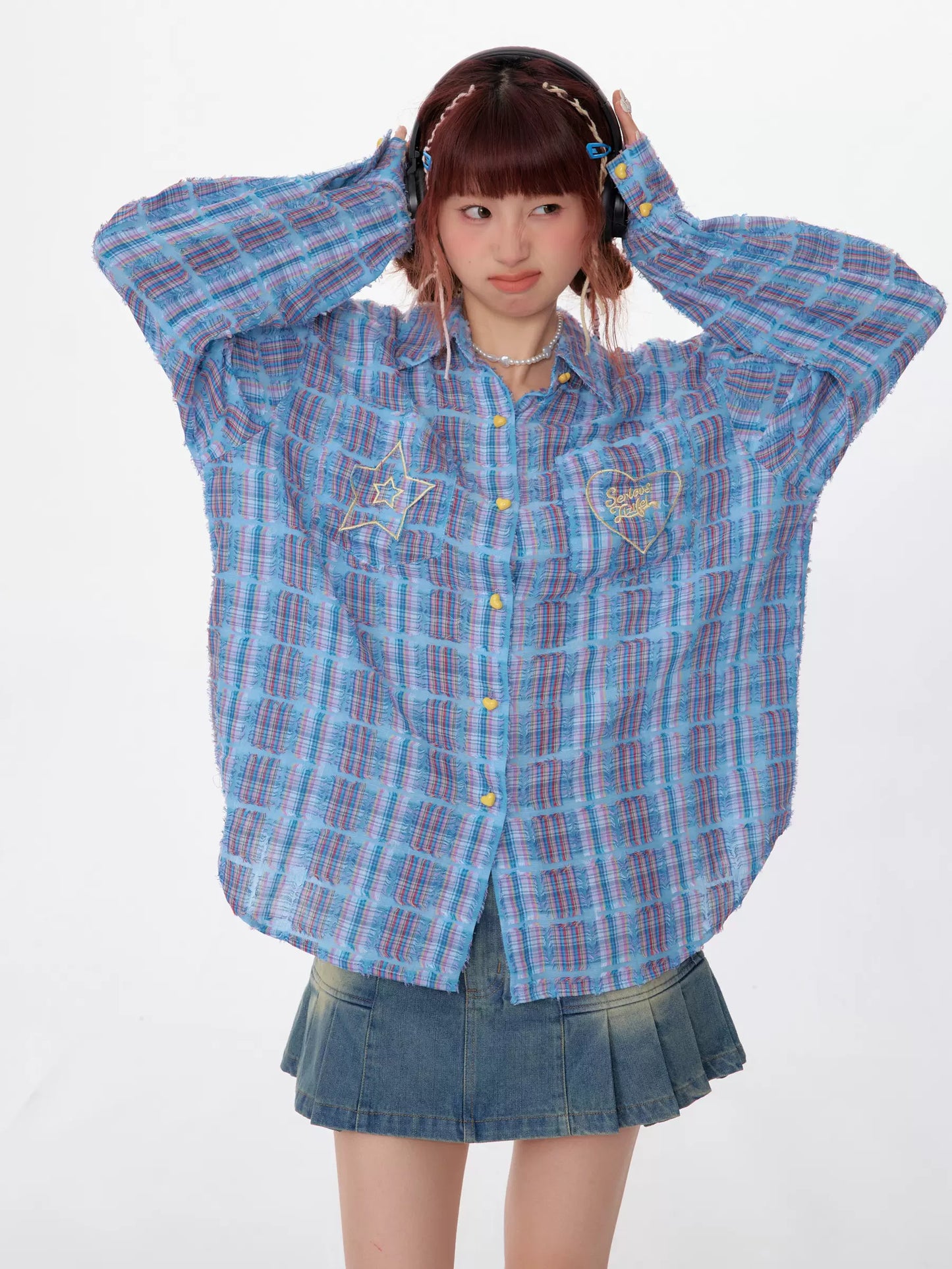 Heart Button Plaid Shirt ZZF0356