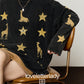 Black Star Print Loose T-Shirt / Denim Mini Skirt LLA0662