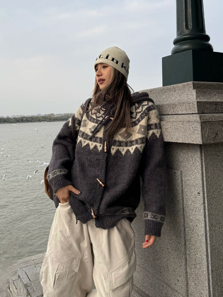 Nordic Pattern Hood Cardigan CYE0011