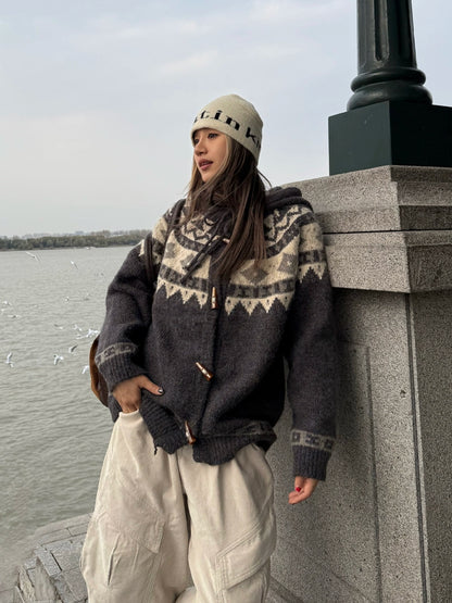 Nordic Pattern Hood Cardigan CYE0011