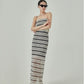 Striped Tube Top / Back Slit Long Skirt LLA0115