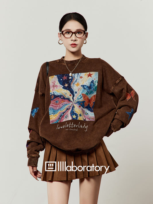 Big Print Sweatshirt Top / Pleated Skirt LLA0646