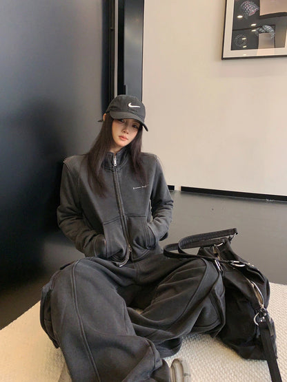 Vintage Double Zipper Jacket / Cargo Track Pants YLS1054