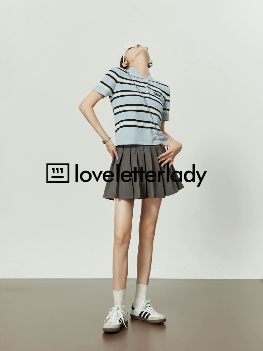 Polo Striped Tops / Pleated Skirts LLA0122